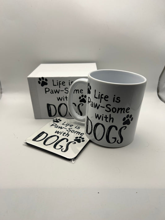 Life is Paw-Some with Dogs Mug & Coaster Gift Set
