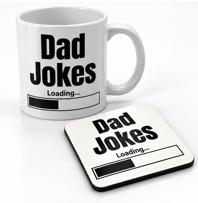 Dad Jokes Loading Mug – Funny Gift for Dad | Optional Matching Coaster