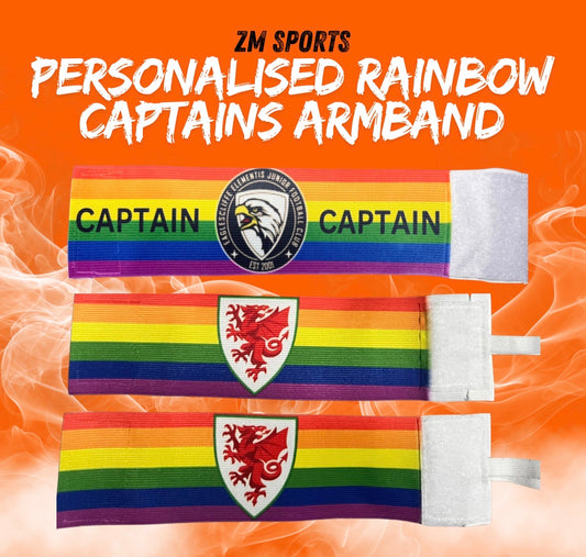Personalised Rainbow Pride Captain Armband Custom Club Badge Football Rugby