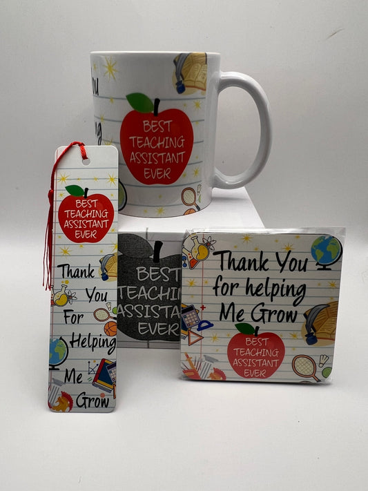 Best Teaching Assistant Ever Gift Set | Mug, Coaster & Bookmark | Thank You Teaching Assistant Gift