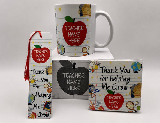 Personalised Teacher Gift Set Mug Coaster Bookmark Thank You Teacher
