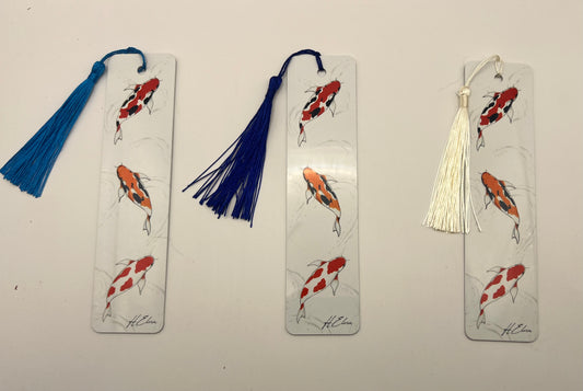 Hand Drawn Koi Fish Metal Bookmark | Aluminium Bookmark with Tassel