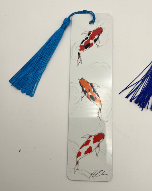 Hand Drawn Koi Fish Metal Bookmark | Aluminium Bookmark with Tassel - ZM Sports