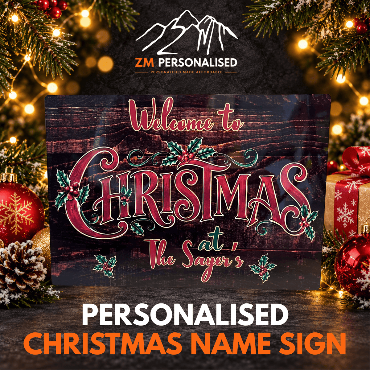 Personalised Christmas Family Name Sign – A4 Aluminium Christmas Sign - ZM Sports