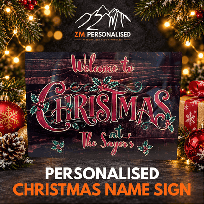 Personalised Christmas Family Name Sign – A4 Aluminium Christmas Sign - ZM Sports