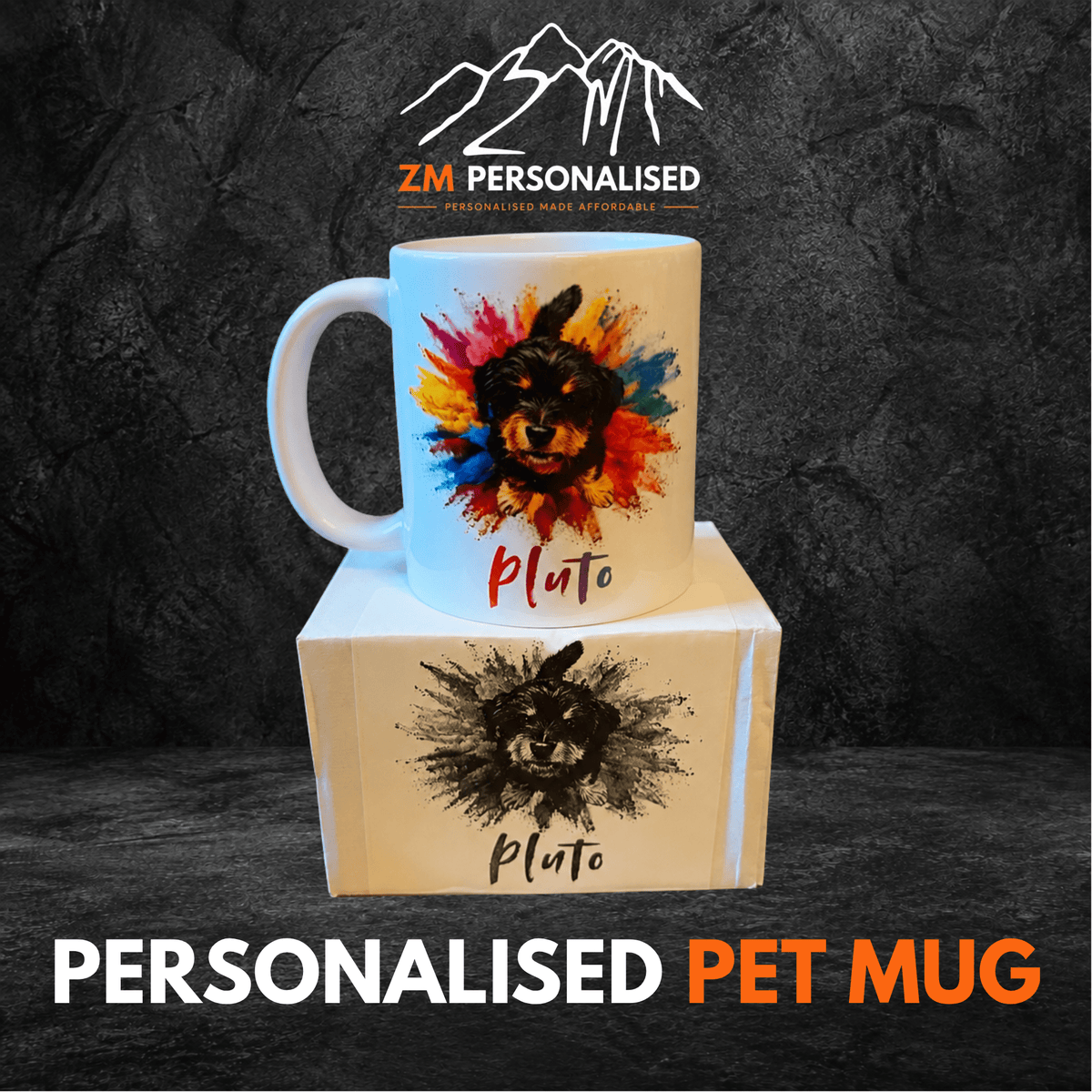 Personalised Pet Portrait Mug – multi-colour Splash Design - ZM Sports