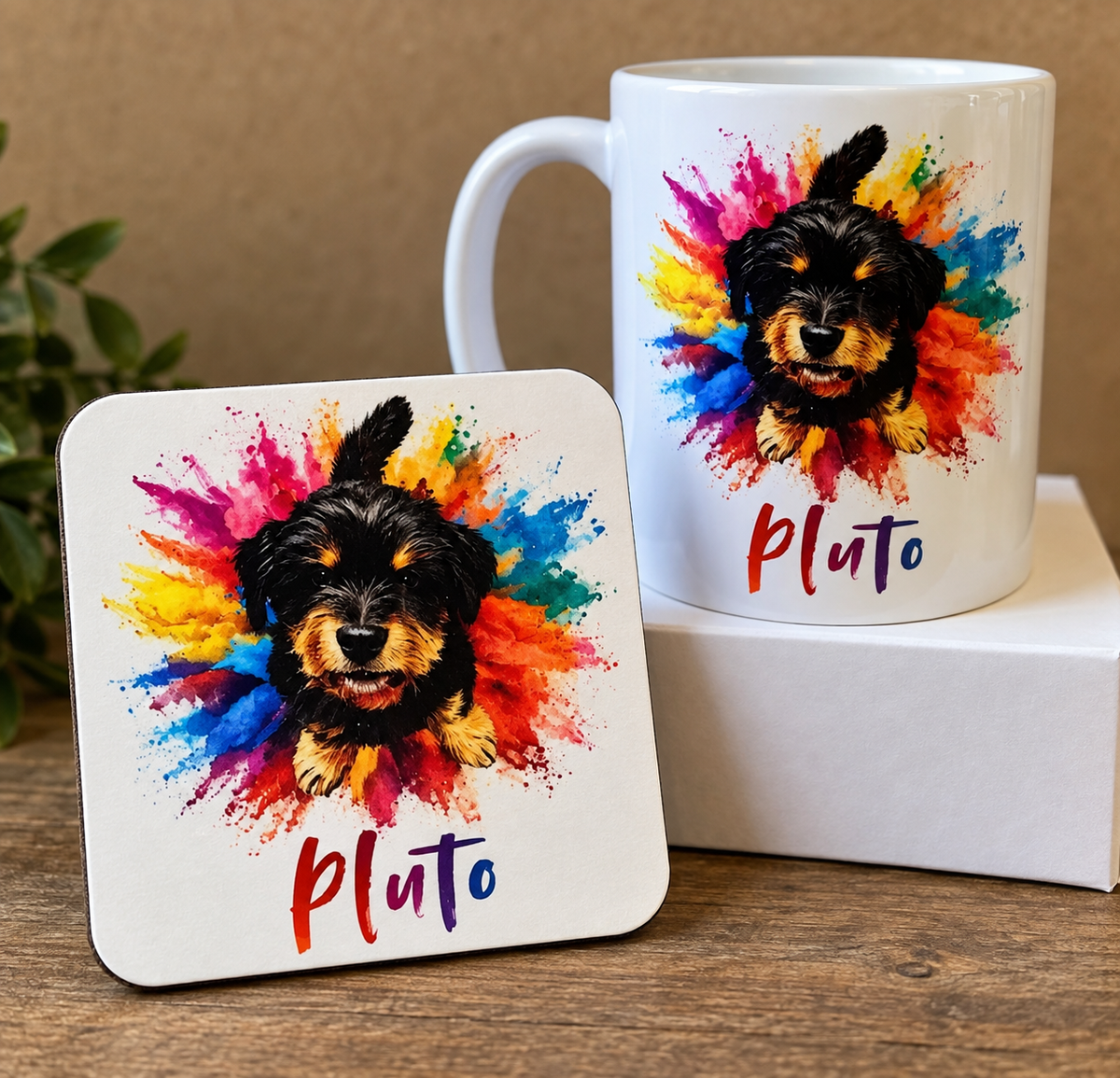 Personalised Pet Portrait Mug – multi-colour Splash Design - ZM Sports