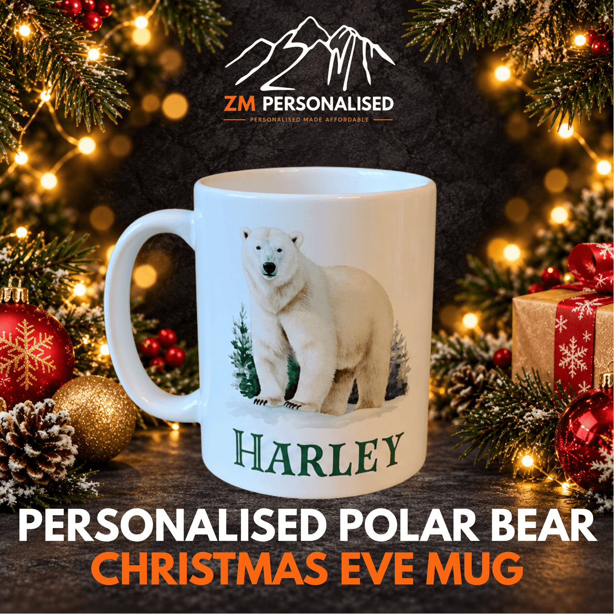 Personalised Polar Bear Christmas Eve Mug – Kids Christmas Mug - ZM Sports